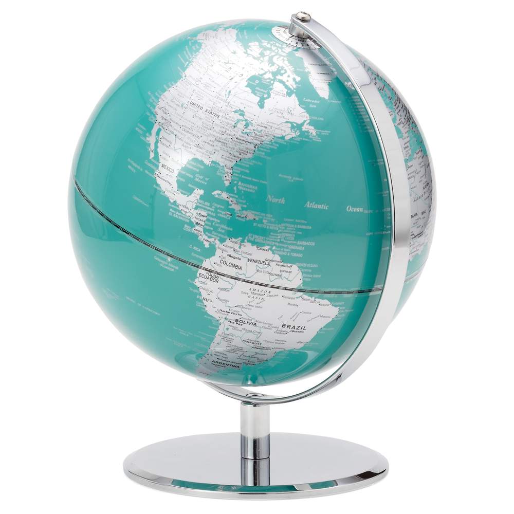Teal and Silver Globe 9.5"