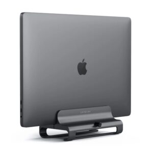 Satechi Vertical laptop stand in space grey - with macbook