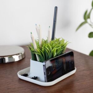 Kikkerland Grass Pen Holder on Desk