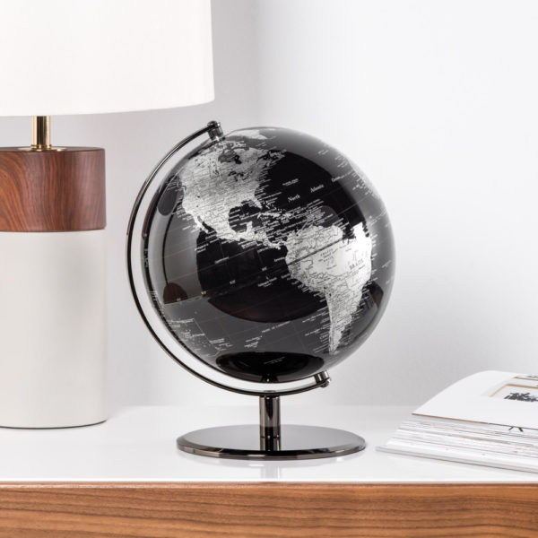 Black and Silver Desk Globe 9.5 inch