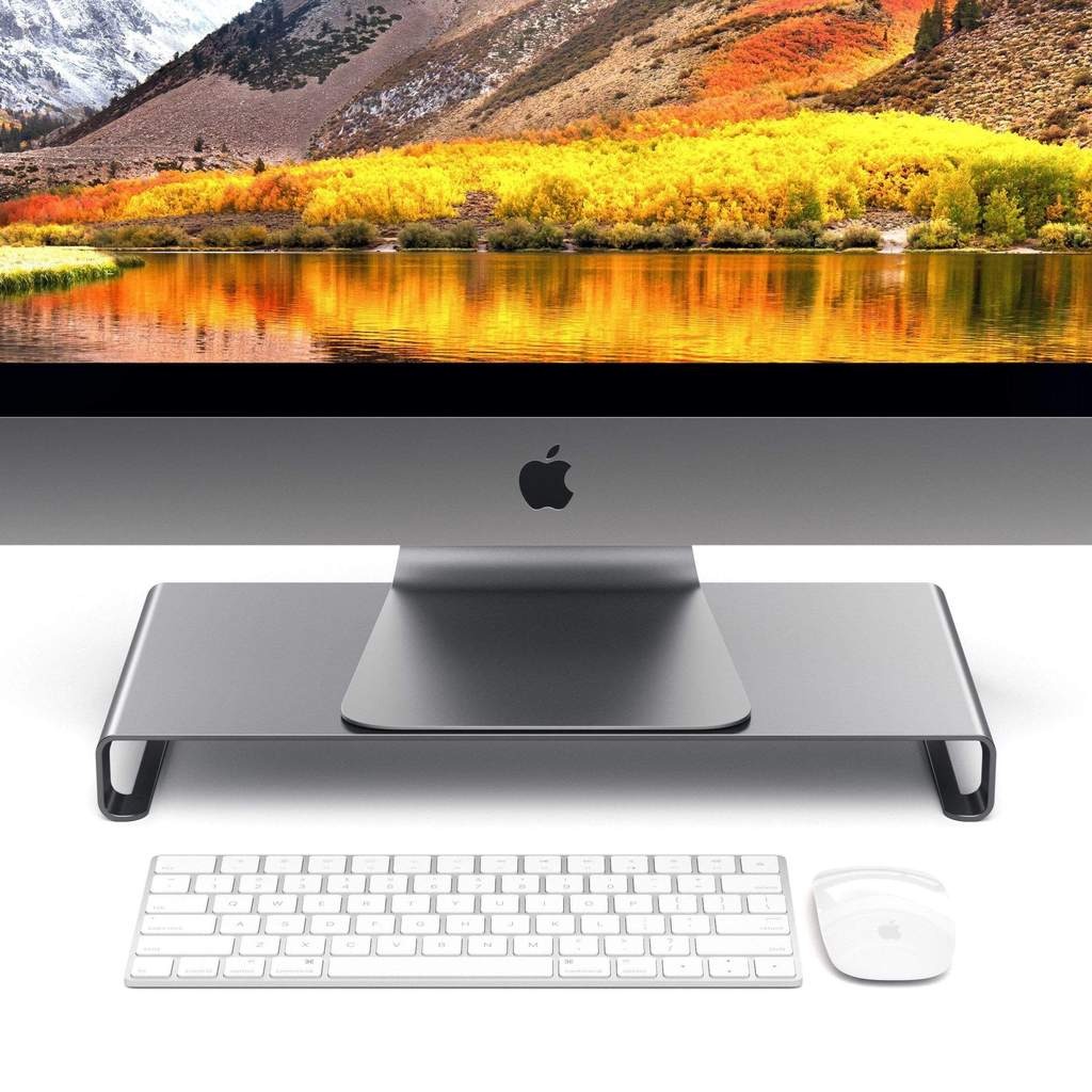 Satechi monitor stand - aluminum desk riser, space grey with Mac