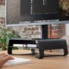 Twelve South Curve Desk Riser Monitor Stand - Black with Monitor side view