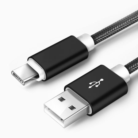 Nylon braided charging cable - Black, USB C - Close up