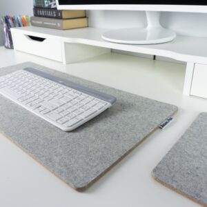 Wool and Cork desk mat - Pebble Grey with keyboard