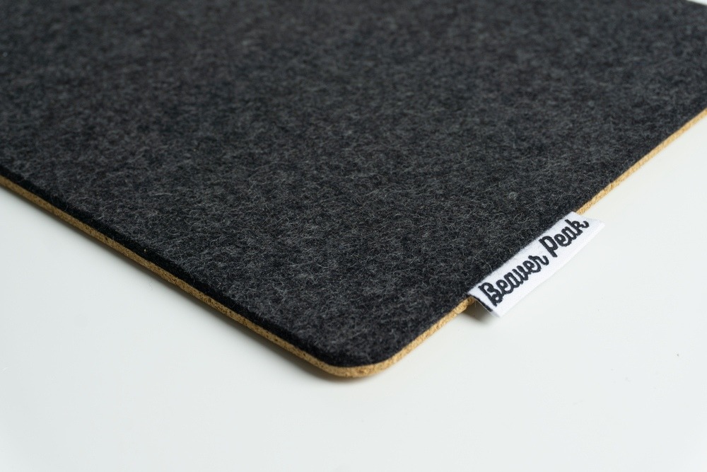 Wool and cork desk mat - Charcoal - Closeup