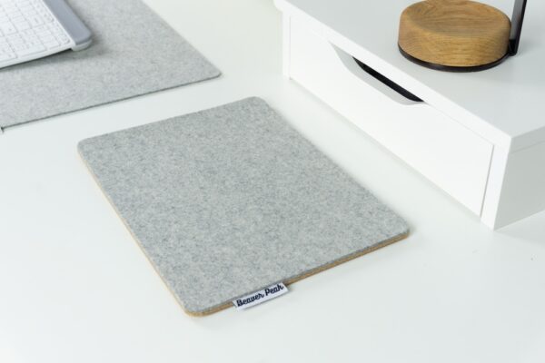 Wool and Cork mousepad - Pebble Grey from angle