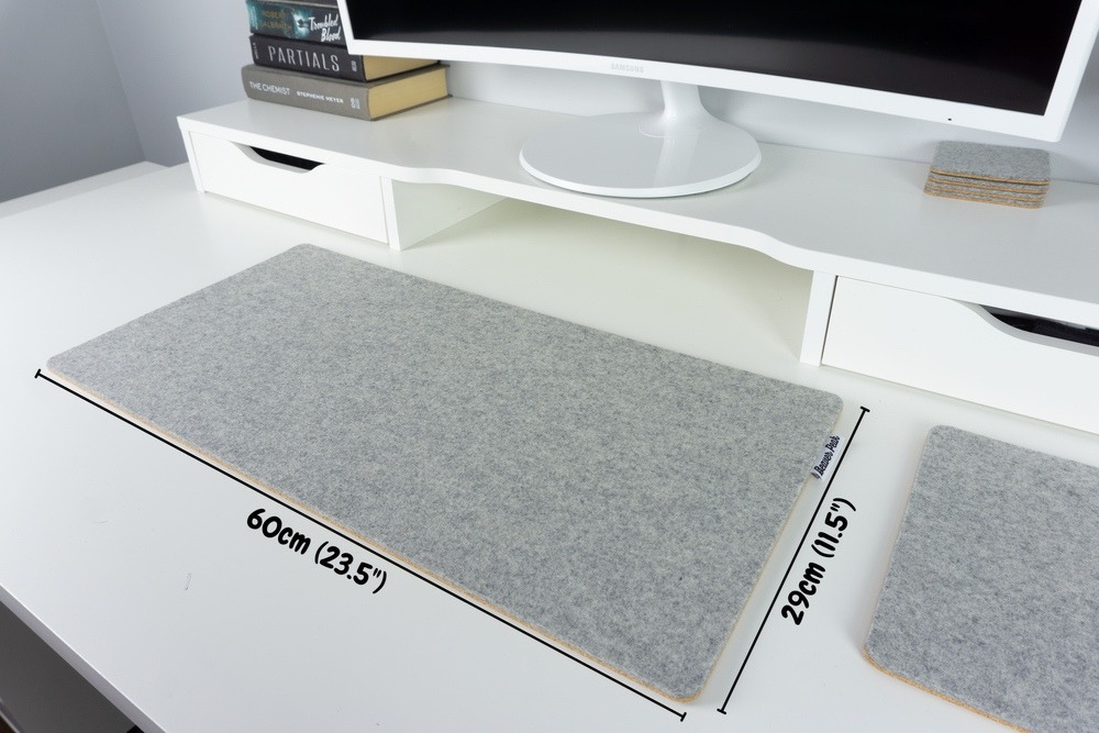 Wool and Cork desk mat - Pebble Grey with dimensions