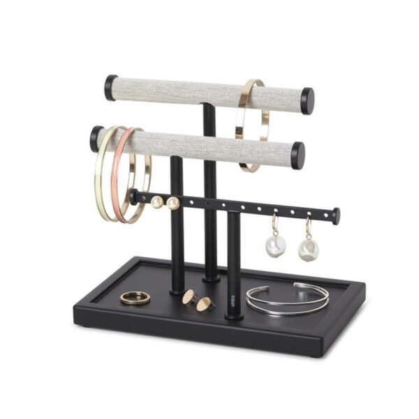 Jewelry Bar and Earring Holder - Black, with jewelry