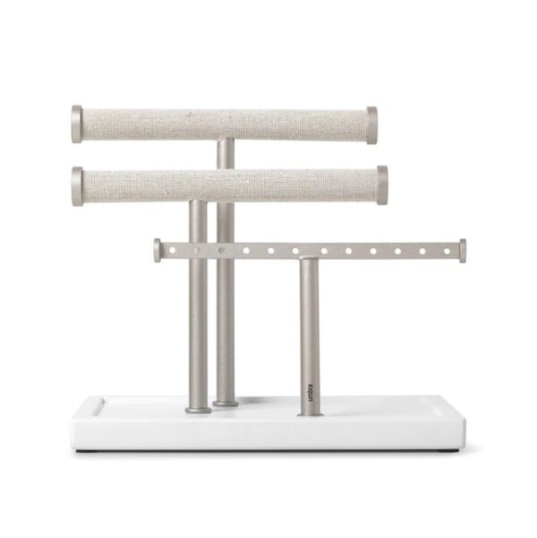 Jewelry Bar and Earring Holder - White, Empty Front View