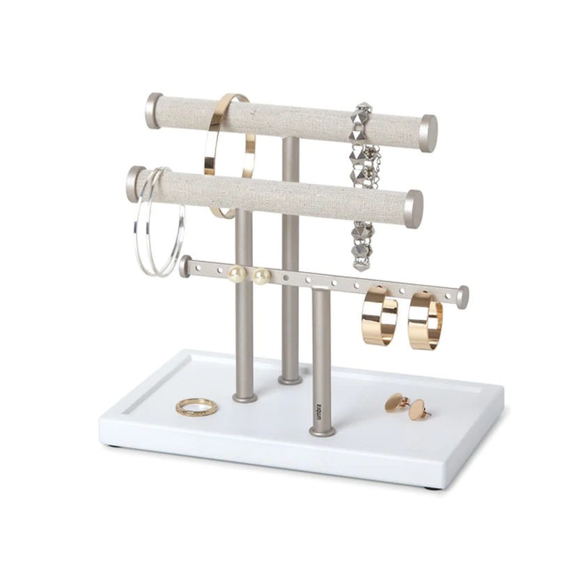 Jewelry Bar and Earring Holder - White