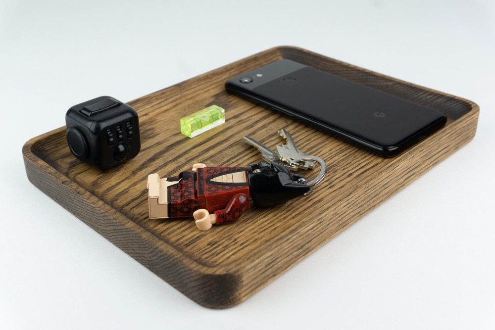 Beaverpeak wood accessory tray with keys and fidget cube - Walnut