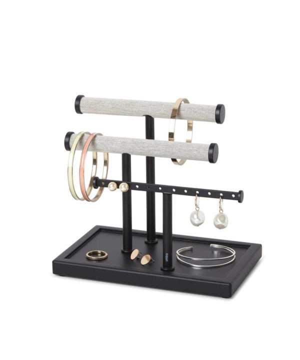 Jewelry Bar and Earring Holder - Black with Jewelry