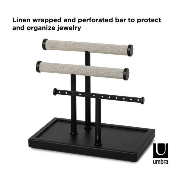 Jewelry Bar and Earring Holder - Black, empty angled view