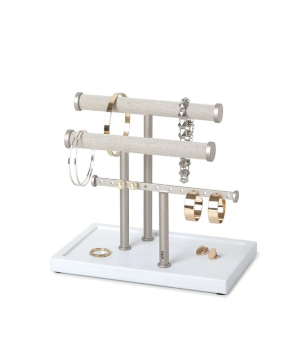 Jewelry Bar and Earring Holder - White with Jewelry
