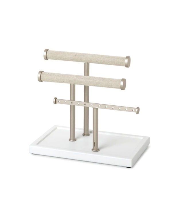 Jewelry Bar and Earring Holder - White, empty angled view