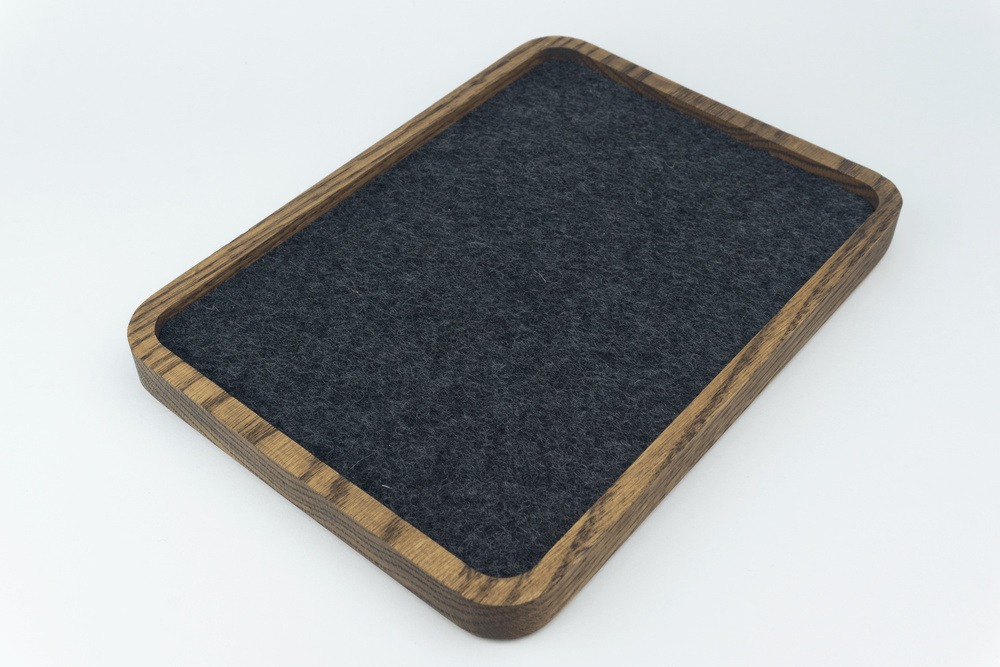 Walnut Wood Jewelry Tray - Charcoal (Black) inner lining
