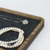 Walnut Wood Jewelry Tray - Black inner lining with pearl and diamond necklaces