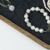 Walnut Wood Jewelry Tray - Black inner lining with pearl and diamond jewelry