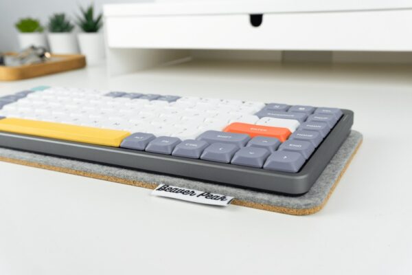Wool Keyboard Mat Grey with Nuphy Air75 keyboard, closeup