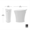 Dimensions of skinny trash can by Umbra. Width: 17cm (6.75"), Height: 34cm (13.5"), Length: 33cm (13")